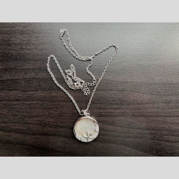 Long necklace with mother of pearl and crystal stones pendant, silver color - Picture 3 of 8